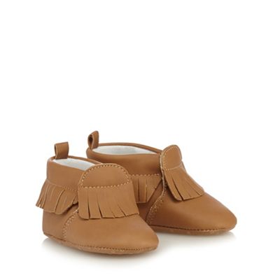 Baby girls' tan fringed moccasin booties